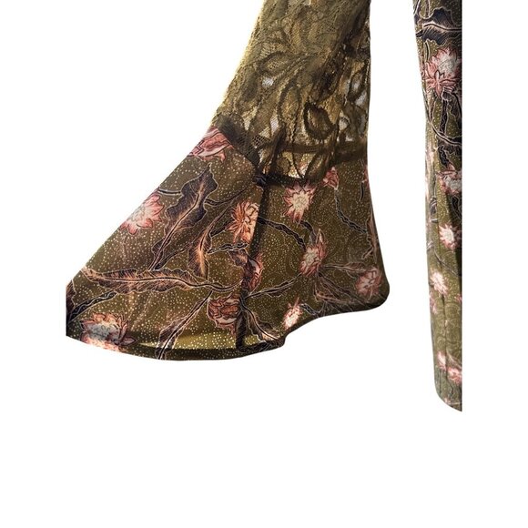 Entro Green Floral Lace Cold Shoulder Dress Size Small  With Bow Detail EUC - Picture 3 of 9